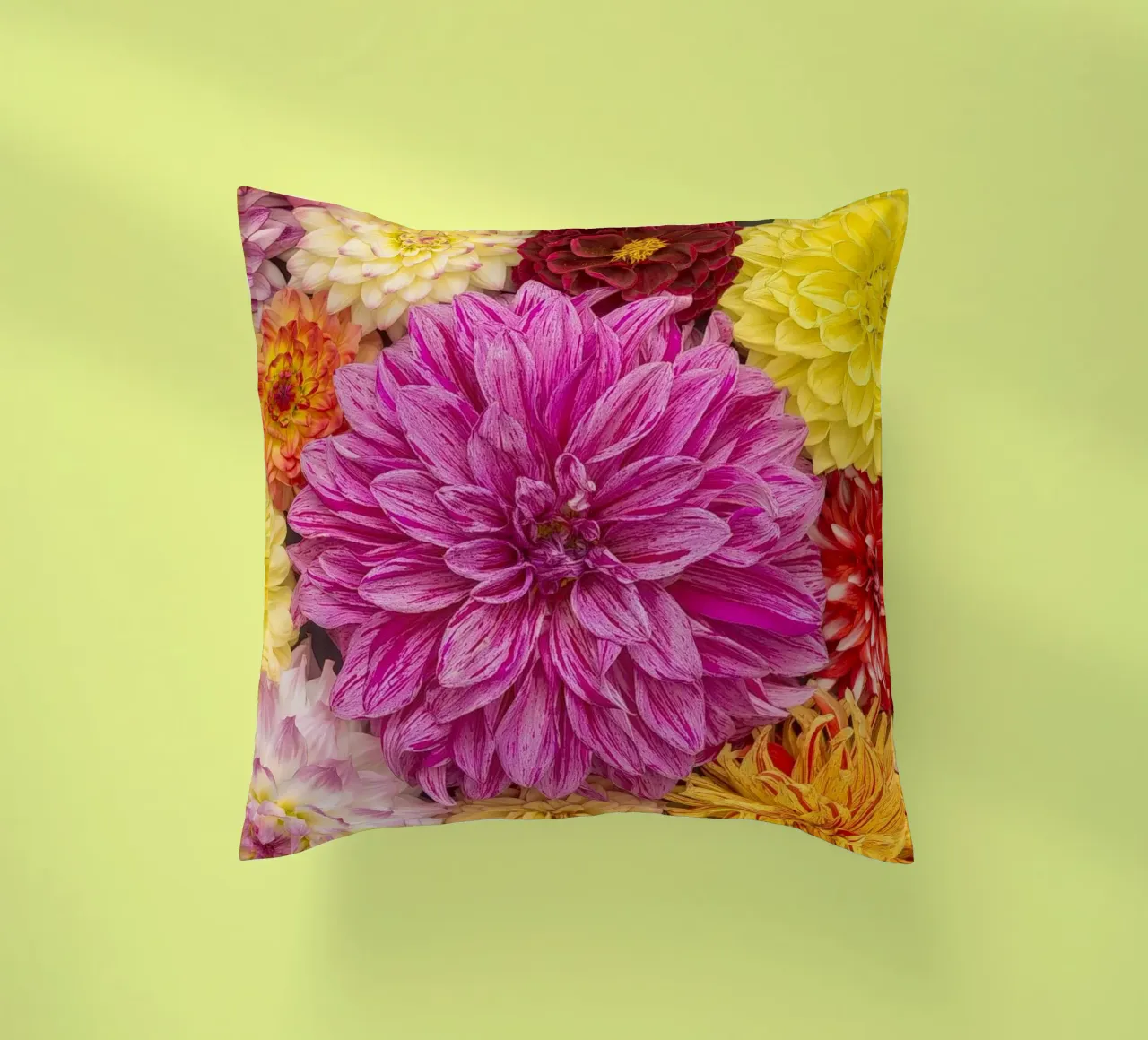 Un caleidoscopio di bellezza: Dalie miste cuscino da Curious Collections by Marielle Leenders