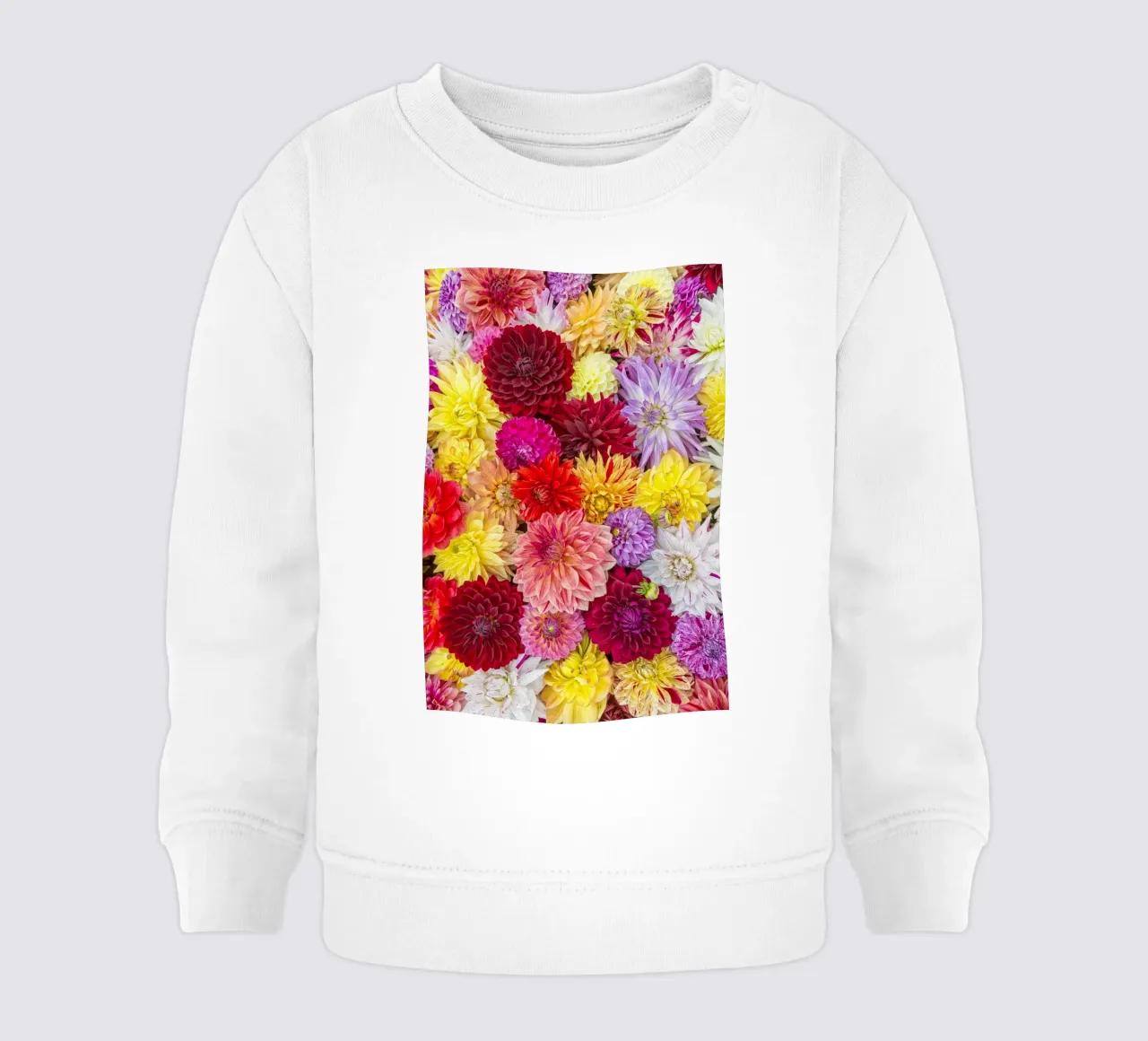 Una sinfonia di colori: le vibranti dalie miste felpa neonato da Curious Collections by Marielle Leenders