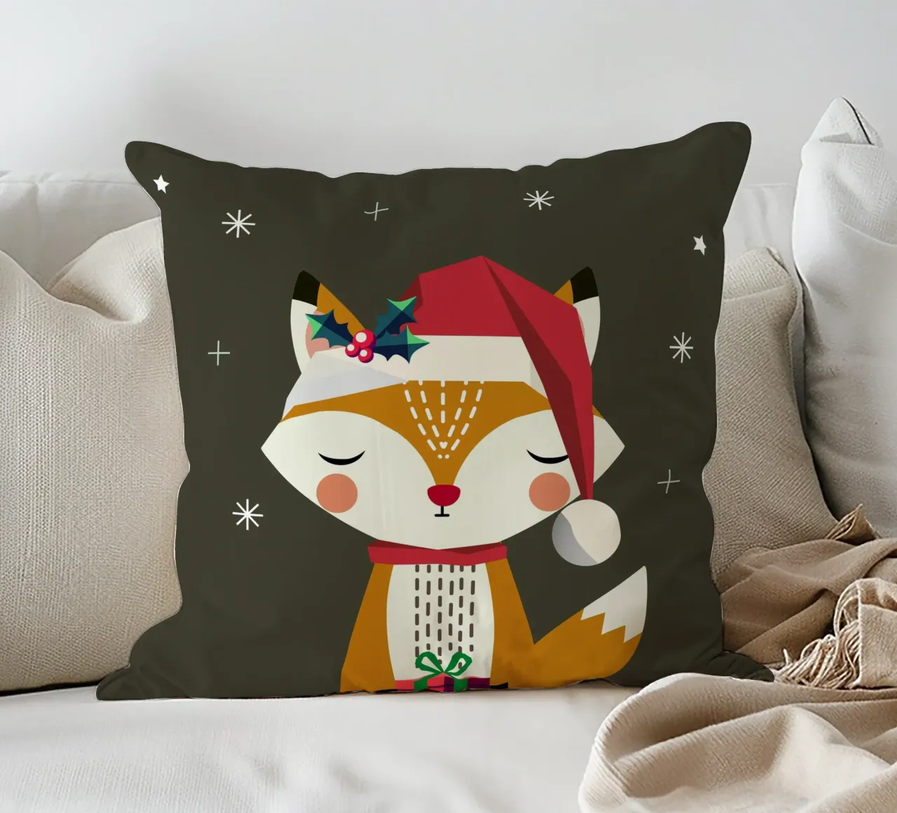 Simpatica volpe con cappello e regalo di Natale cuscino da namosh