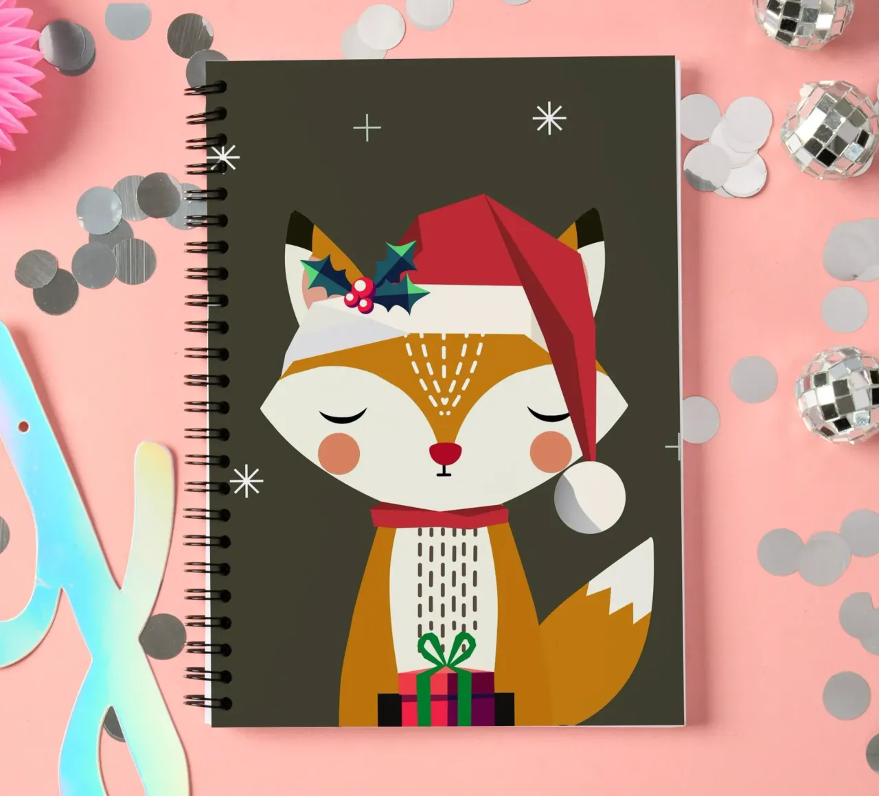 Simpatica volpe con cappello e regalo di Natale diario ad anelli da namosh