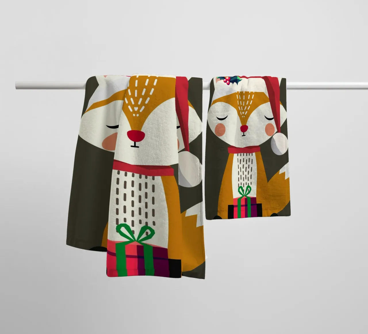 Simpatica volpe con cappello e regalo di Natale asciugamano da bagno da namosh