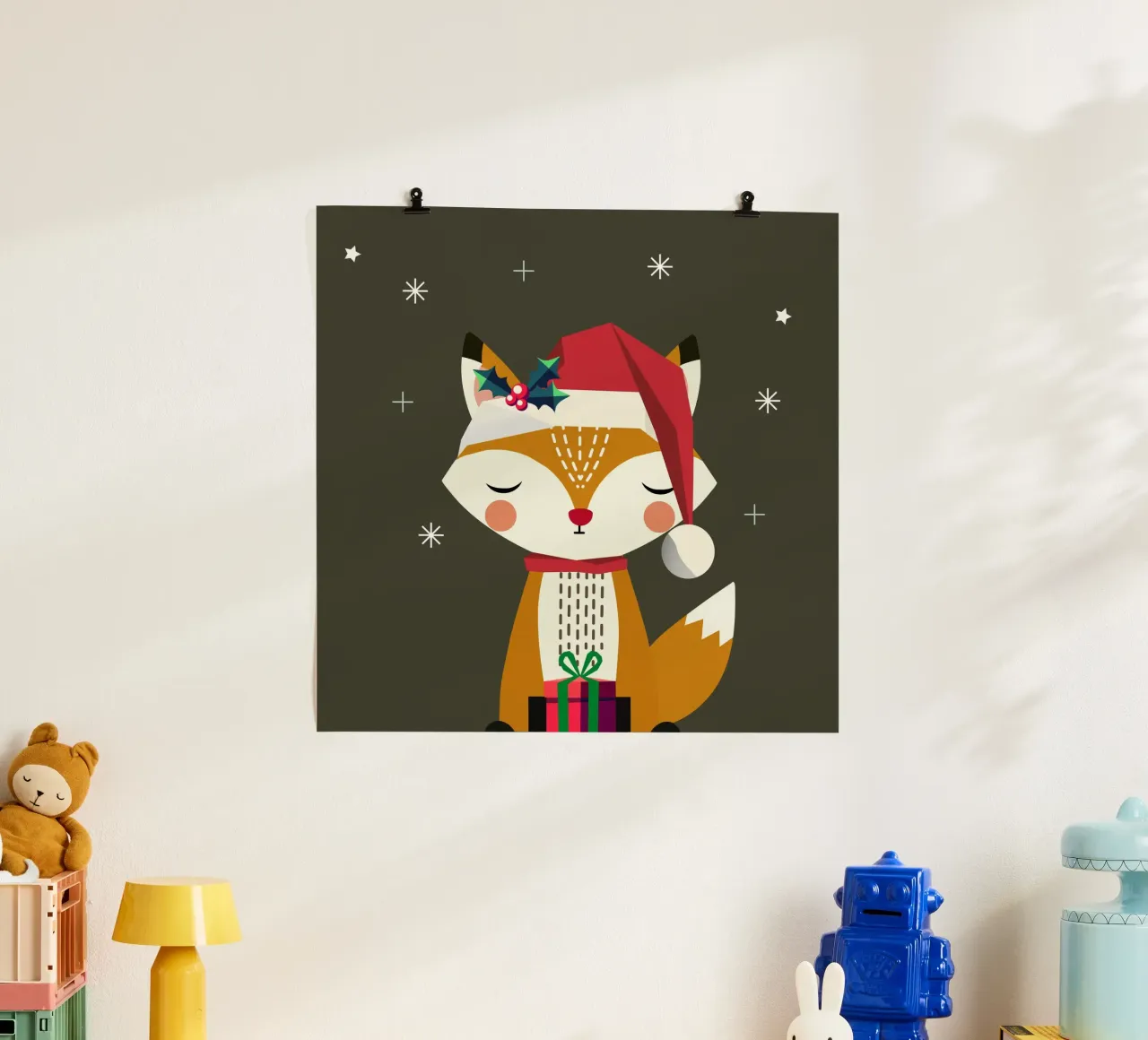 Simpatica volpe con cappello e regalo di Natale carta hahnemühle da namosh