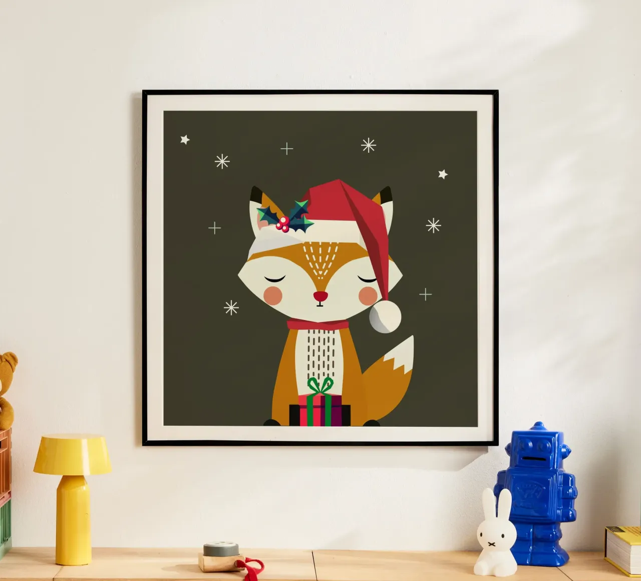 Simpatica volpe con cappello e regalo di Natale carta hahnemühle da namosh