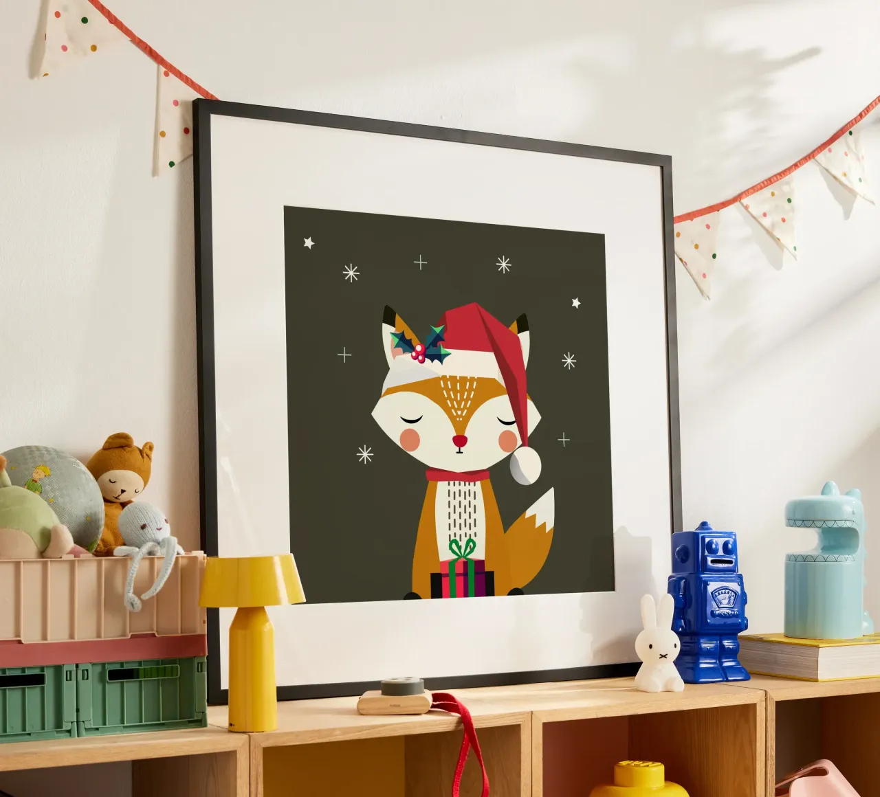 Simpatica volpe con cappello e regalo di Natale carta hahnemühle da namosh