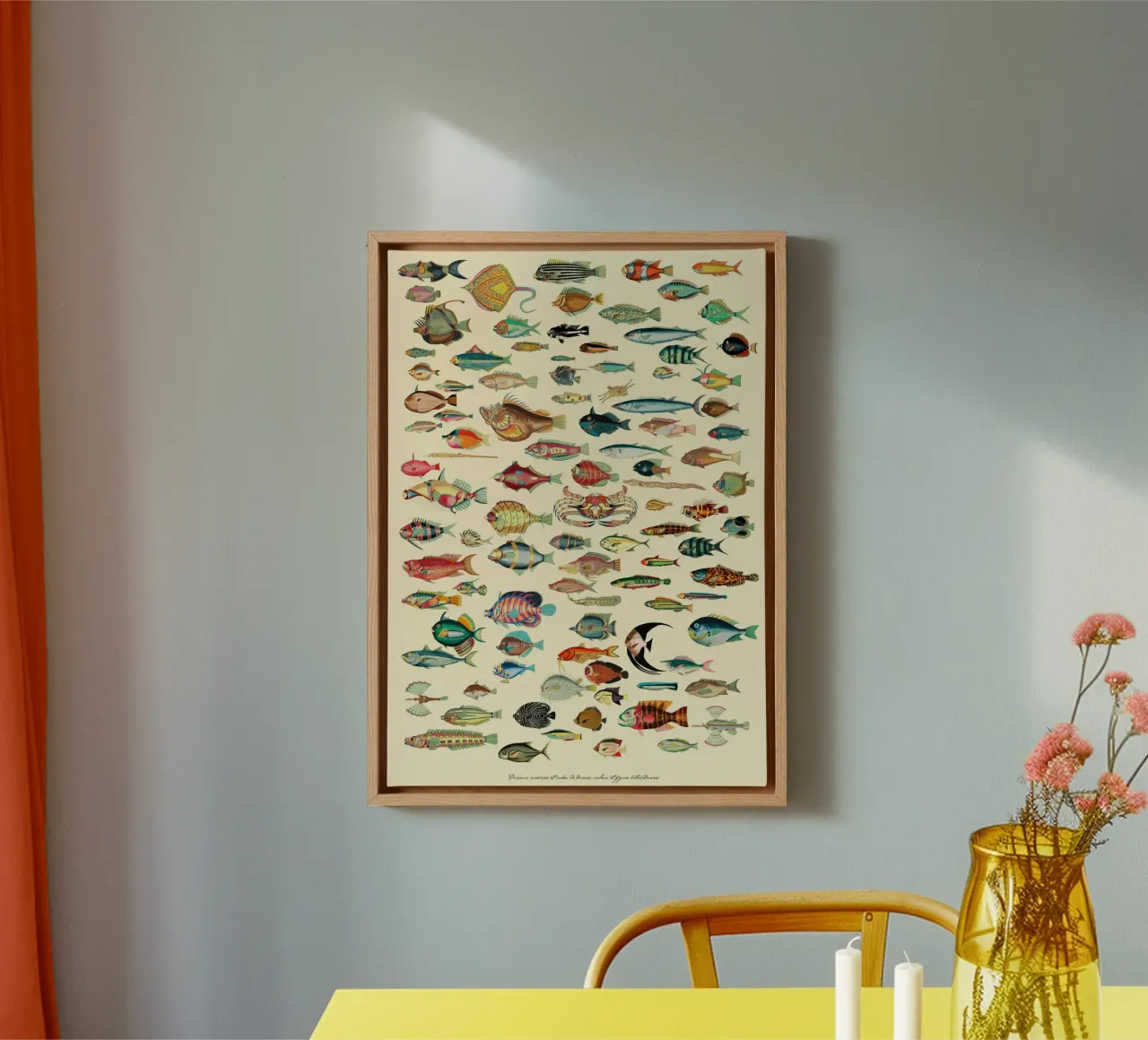 Collezione di illustrazioni di pesci antichi tela con Cornice a cassetta da Mashtup