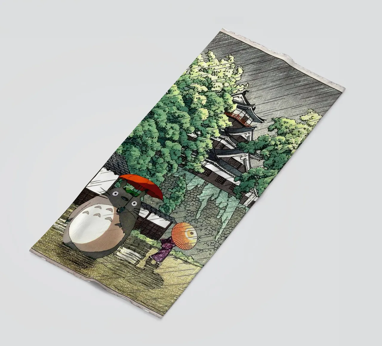 Totoro sotto la pioggia - Mashup di stampe xilografiche giapponesi telo mare da Mashtup