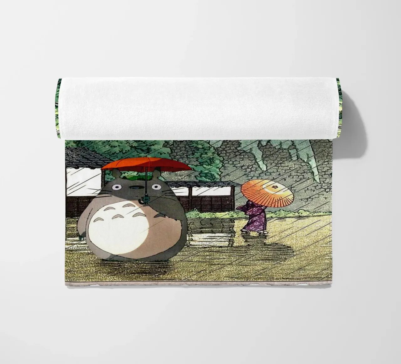 Totoro sotto la pioggia - Mashup di stampe xilografiche giapponesi telo mare da Mashtup