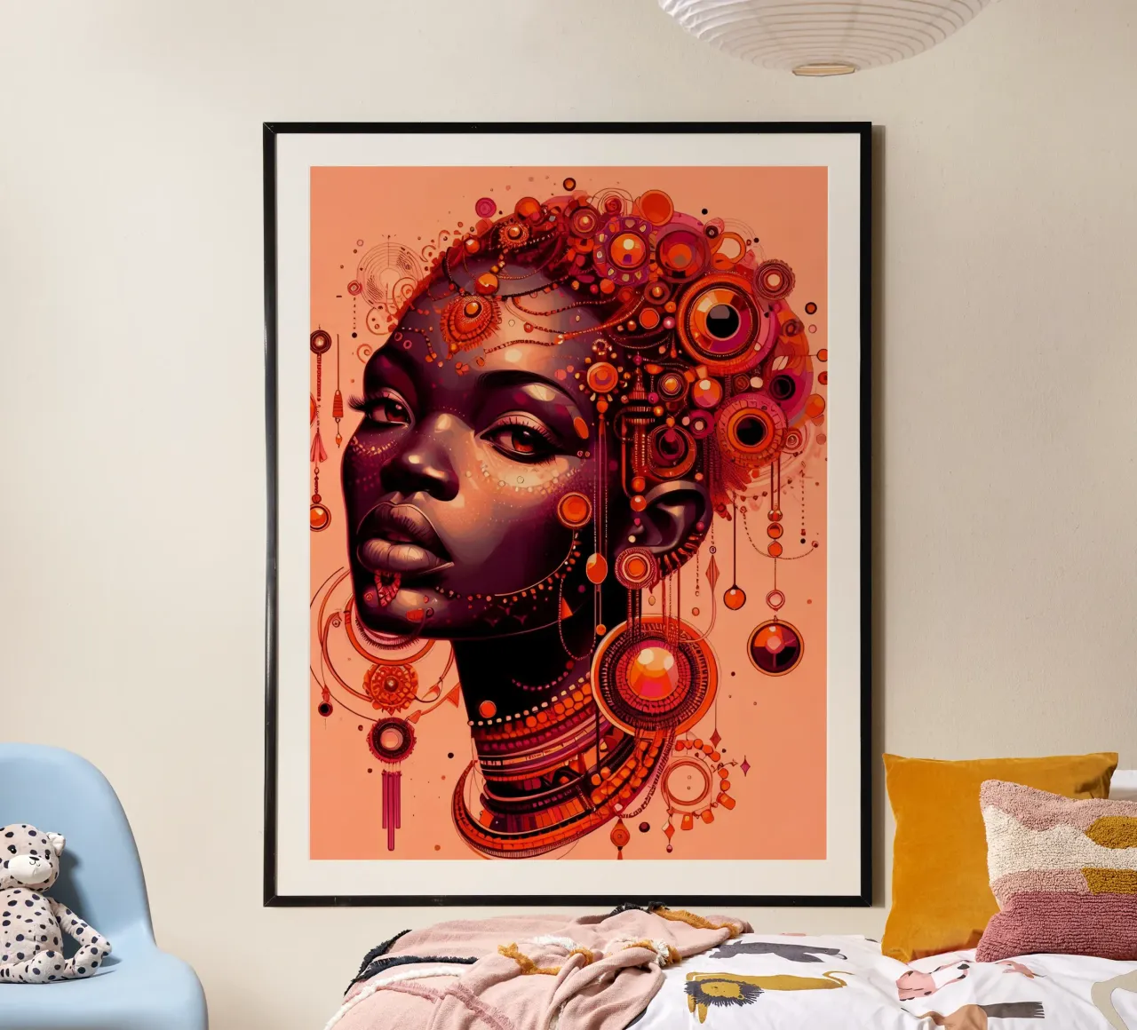Ritratto in arancione poster con telaio in alluminio da Digital Naive