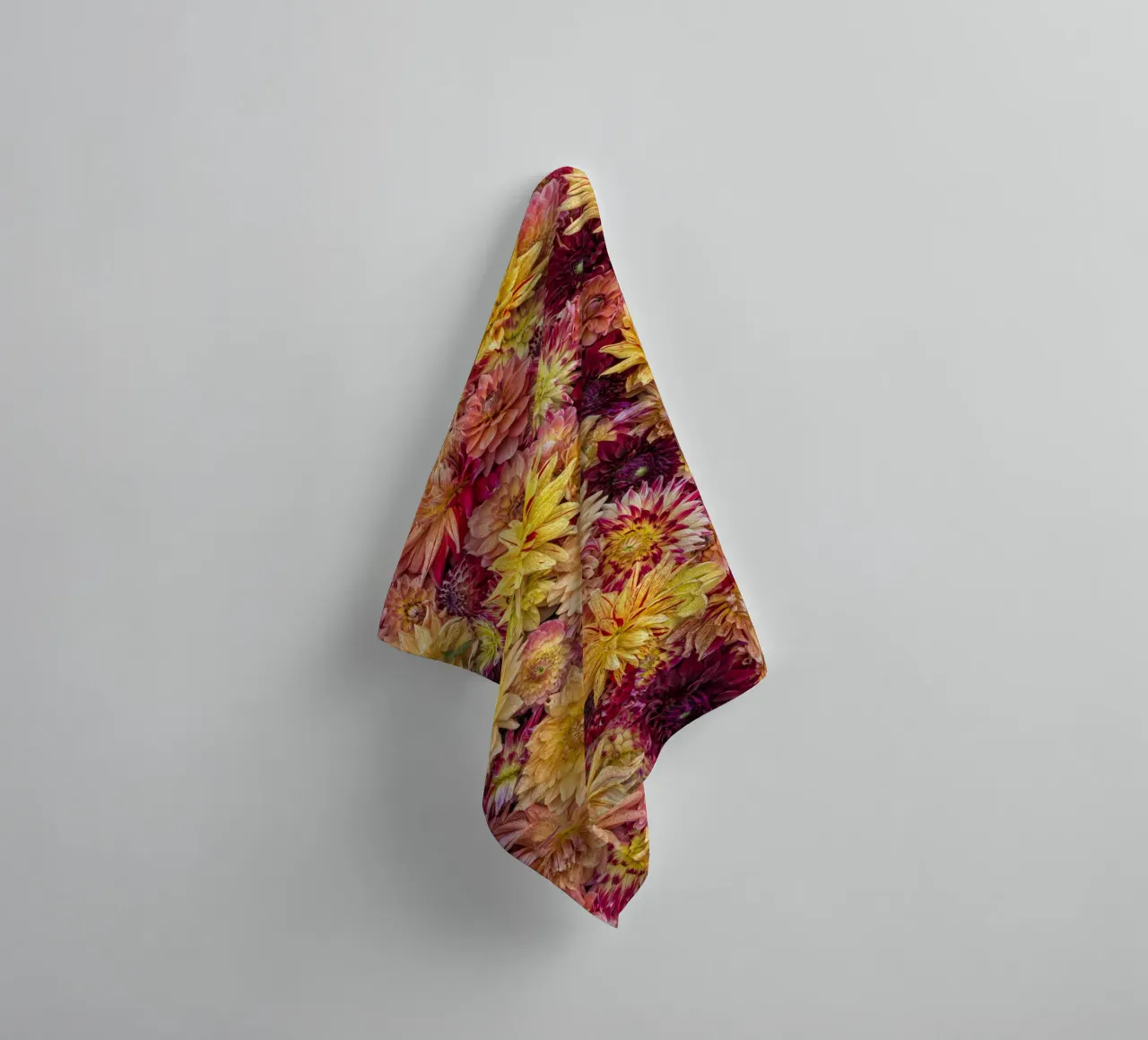 A Kaleidoscope of Color: A Field of Vibrantly Colored Dahlia towel by Curious Collections by Marielle Leenders