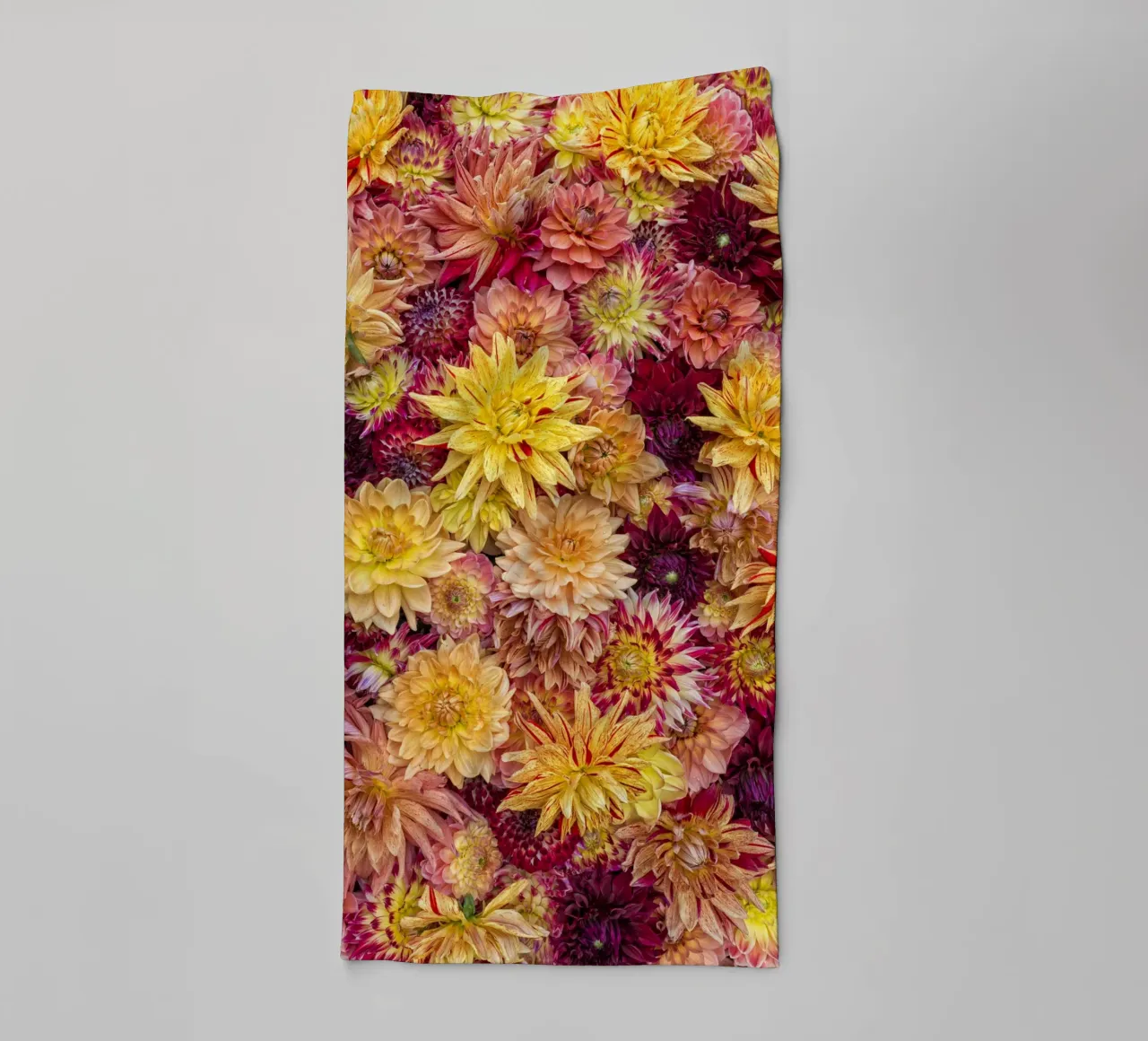 A Kaleidoscope of Color: A Field of Vibrantly Colored Dahlia towel by Curious Collections by Marielle Leenders