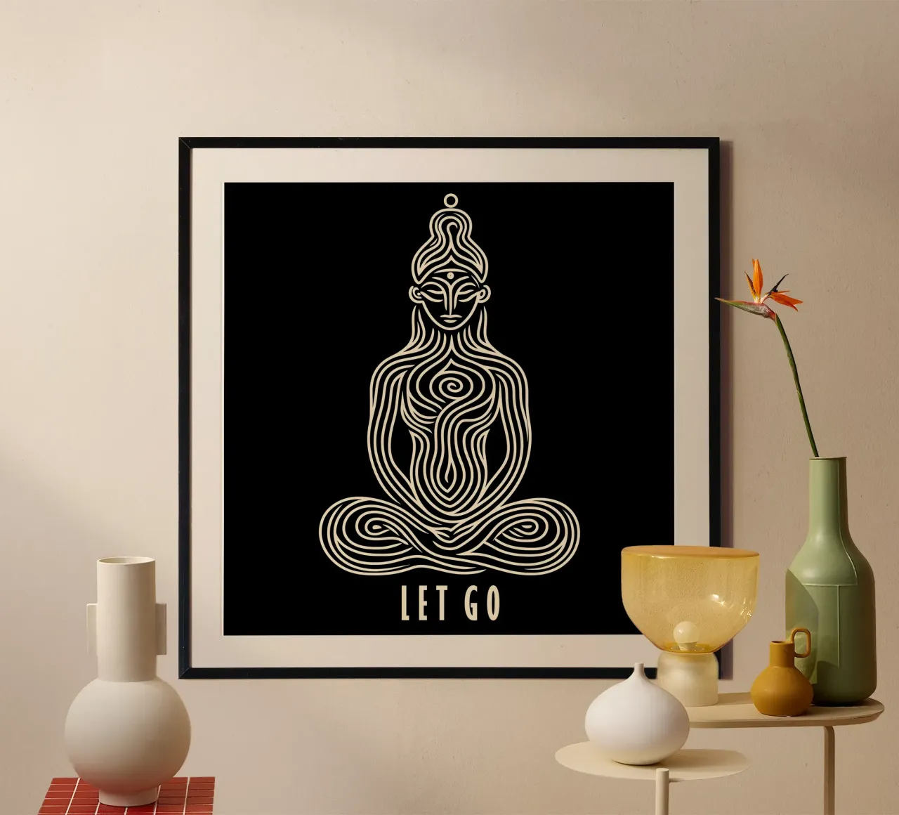 Lasciarsi andare | Lasciare andare | Mantra buddista poster con telaio in plastica da Autofocus
