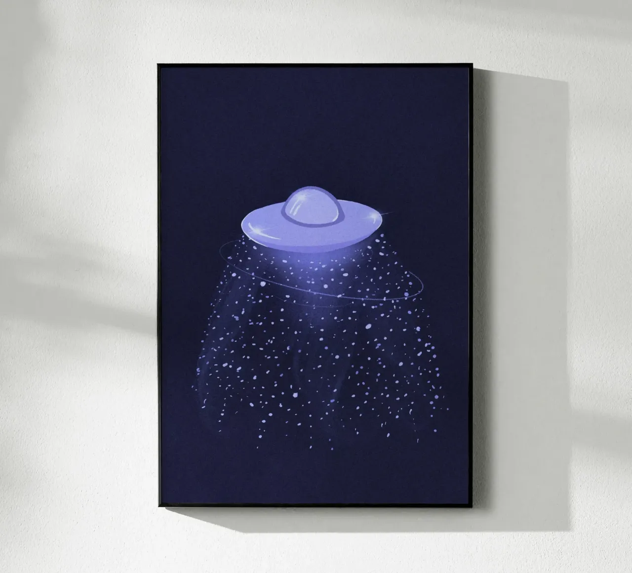 UFO mistico in una galassia blu lilla plexiglass da Lisa Jureczko Arts Illustration