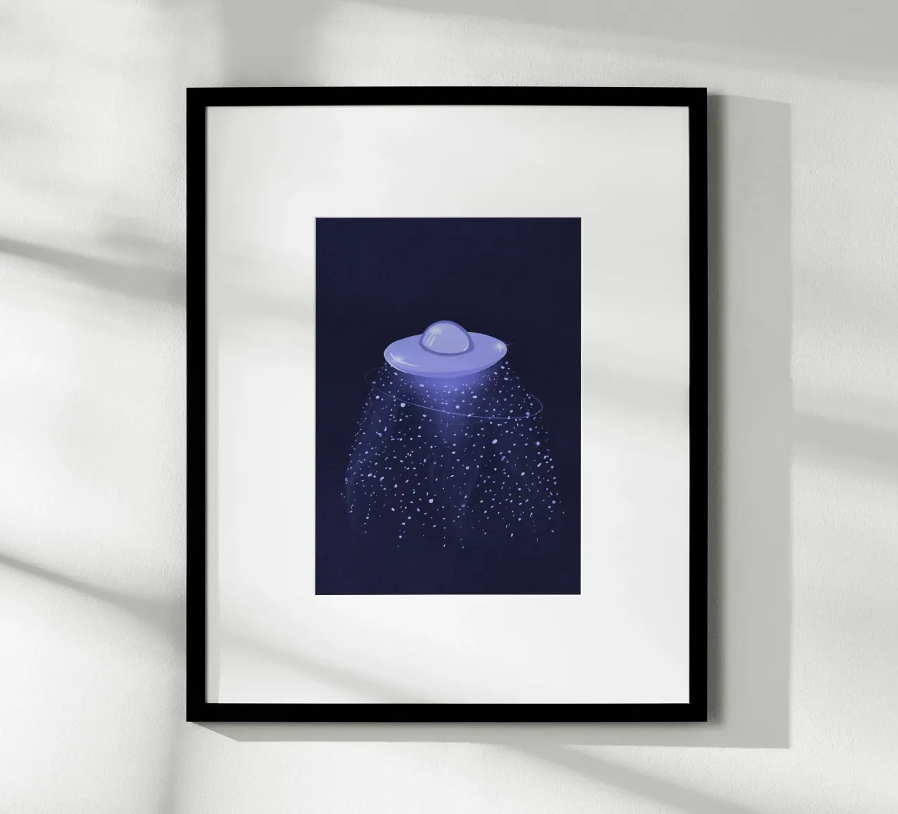 UFO mistico in una galassia blu lilla carta hahnemühle da Lisa Jureczko Arts Illustration