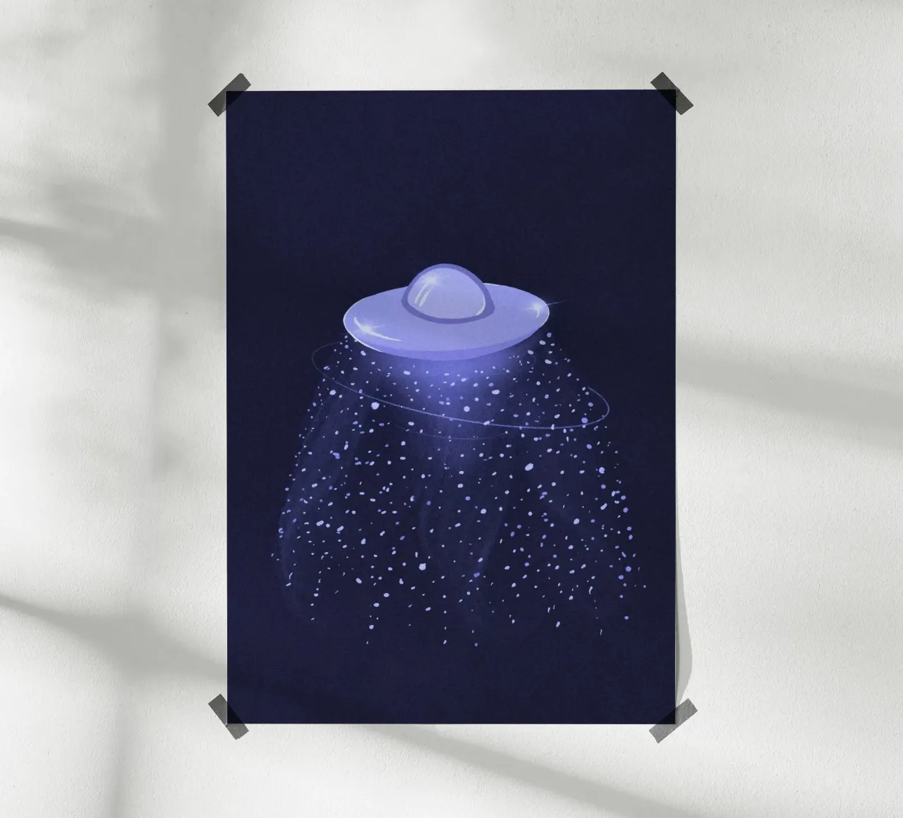 UFO mistico in una galassia blu lilla carta hahnemühle da Lisa Jureczko Arts Illustration