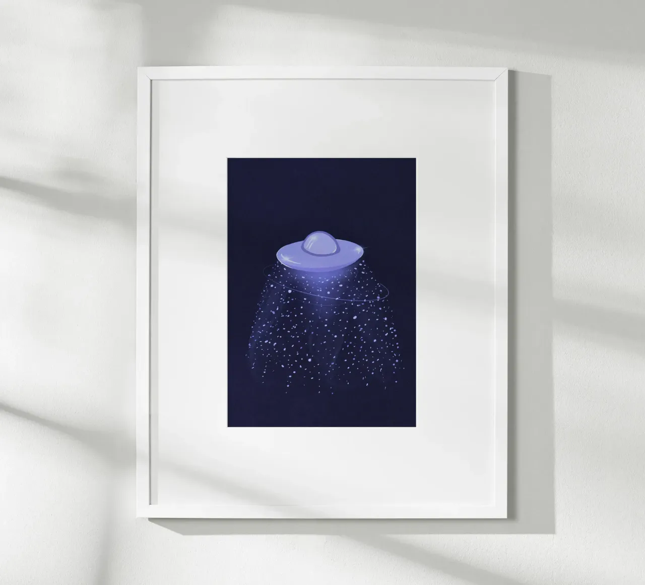 UFO mistico in una galassia blu lilla carta hahnemühle da Lisa Jureczko Arts Illustration