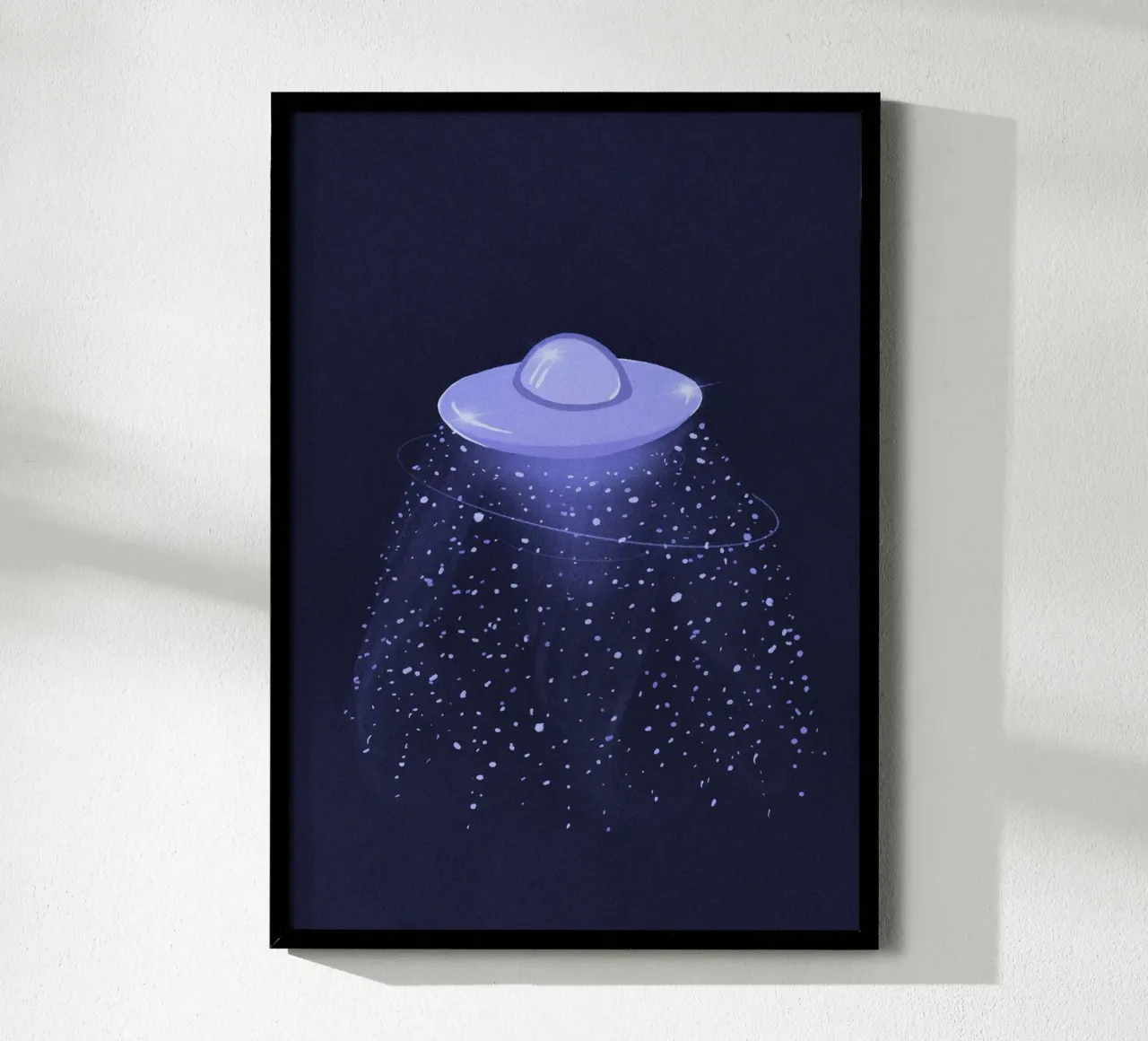UFO mistico in una galassia blu lilla carta hahnemühle da Lisa Jureczko Arts Illustration