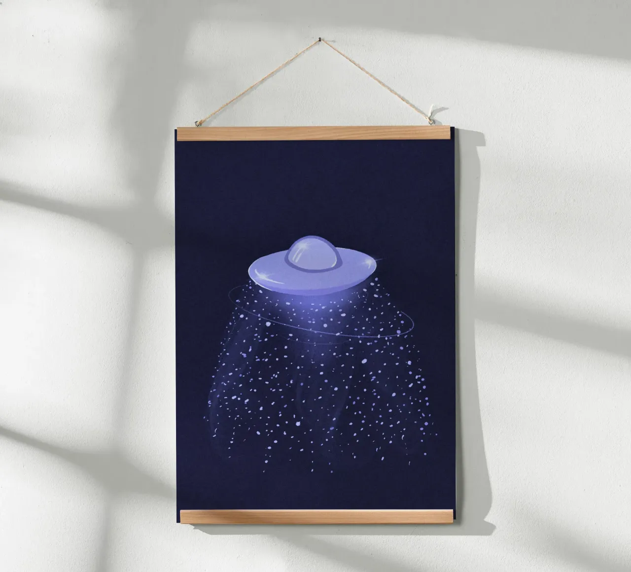 UFO mistico in una galassia blu lilla carta hahnemühle da Lisa Jureczko Arts Illustration