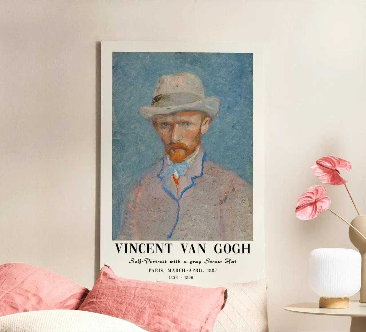 van Gogh self-portrait with straw hat canvas with Floater frame by Carinaprint