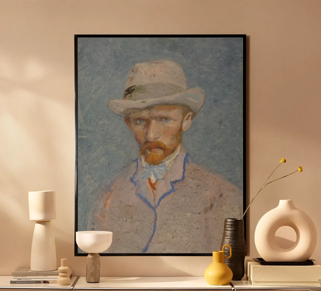cappello in feltro con autoritratto di van Gogh poster con telaio in alluminio da Carinaprint