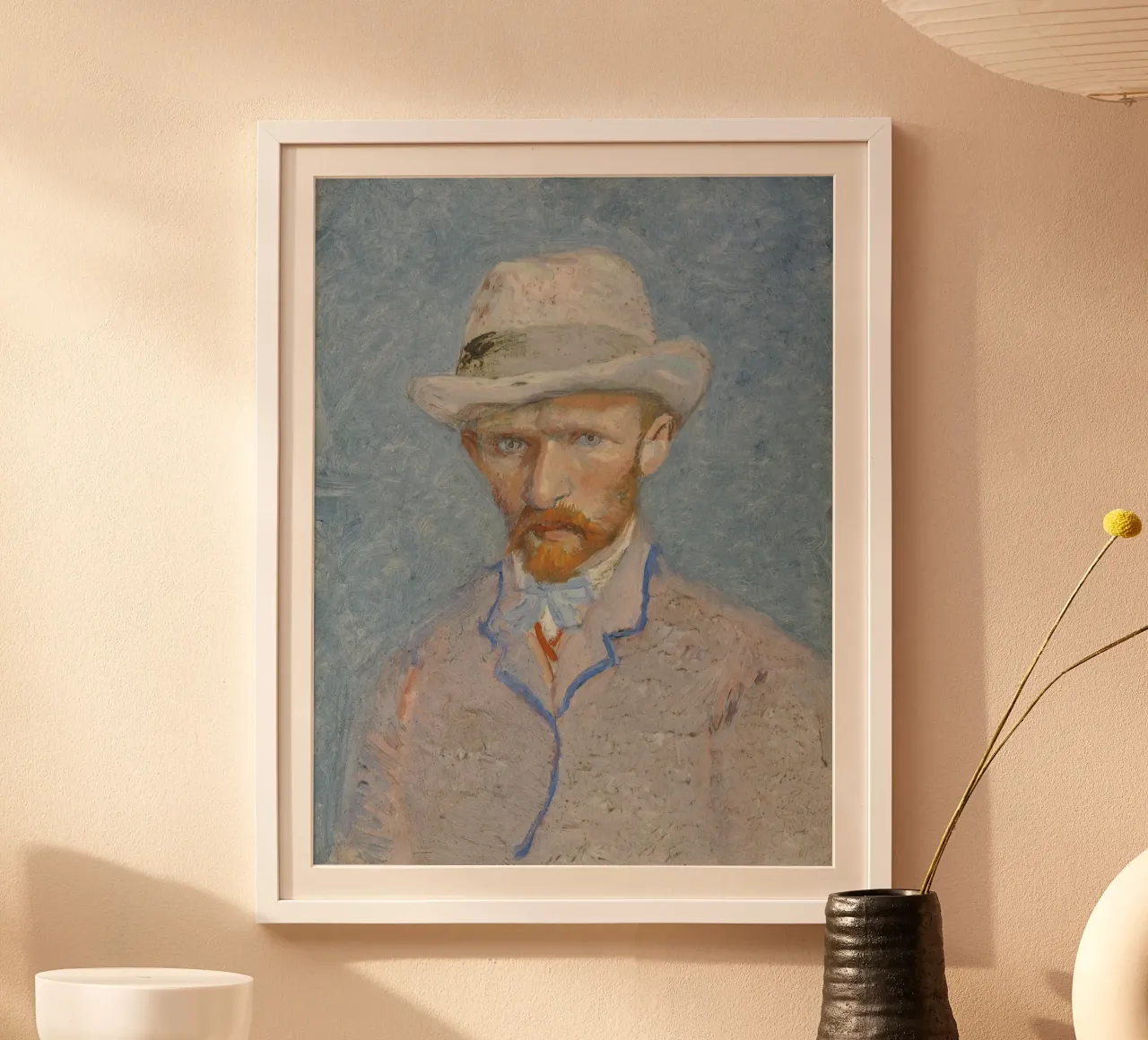 cappello in feltro con autoritratto di van Gogh poster con telaio in alluminio da Carinaprint