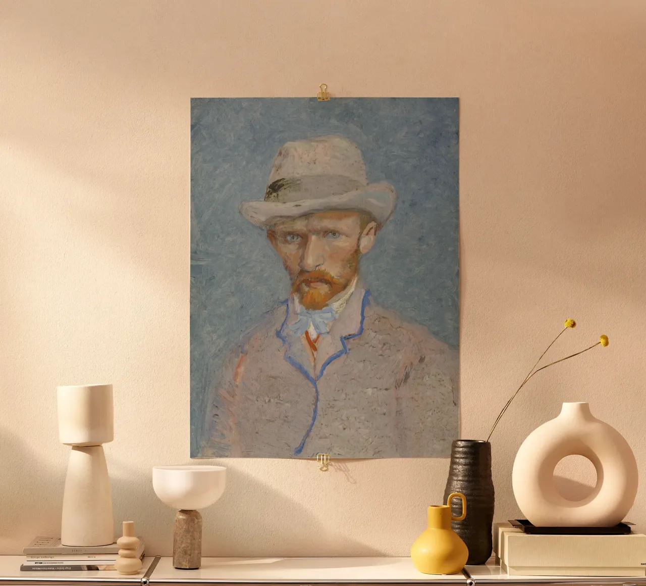 cappello in feltro con autoritratto di van Gogh poster con telaio in alluminio da Carinaprint
