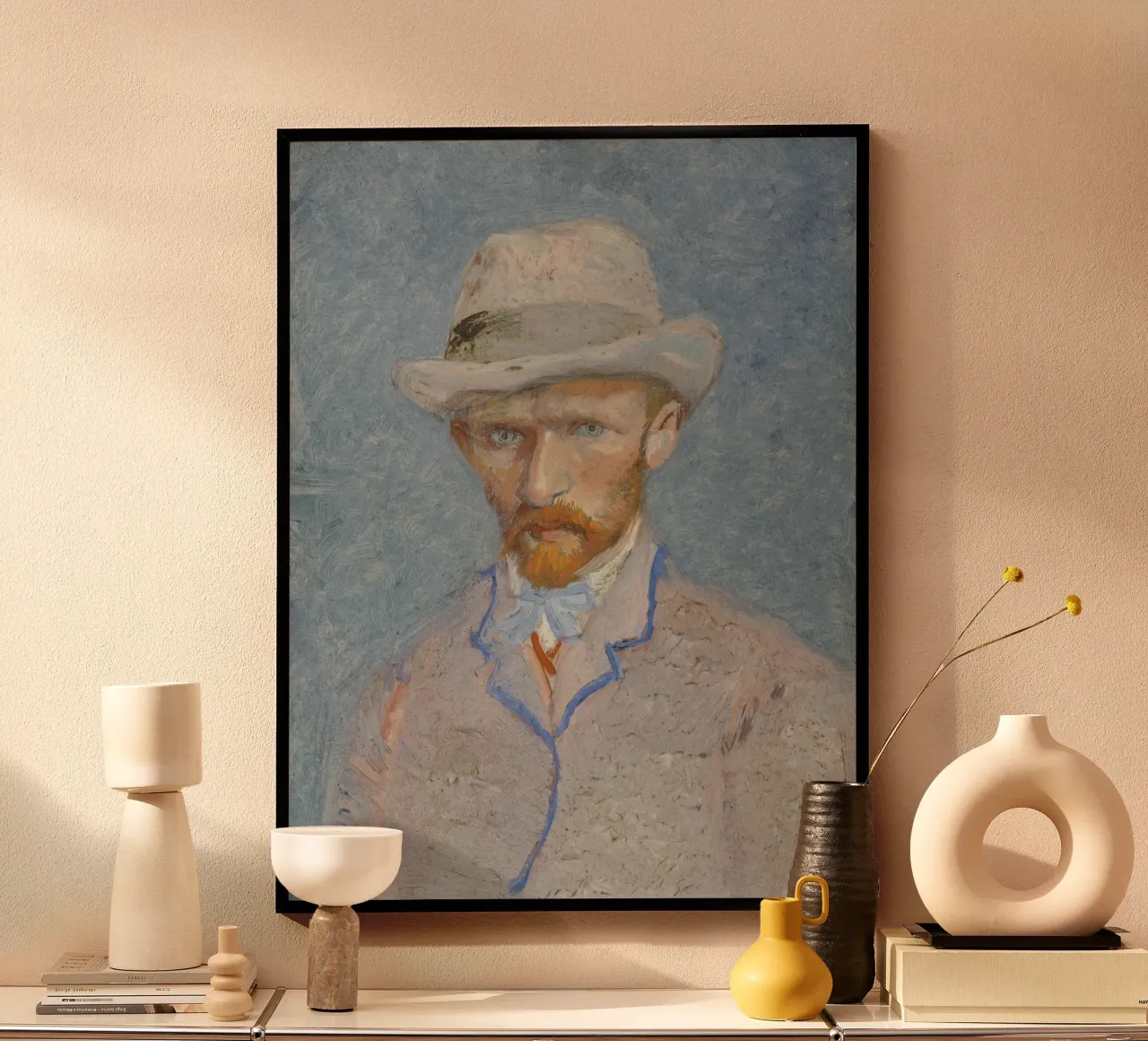 cappello in feltro con autoritratto di van Gogh poster con telaio in alluminio da Carinaprint
