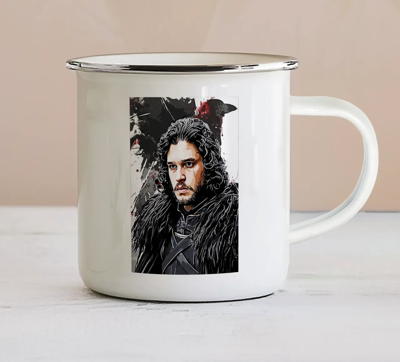 jon snow con raven taza de esmalte de ontoseno