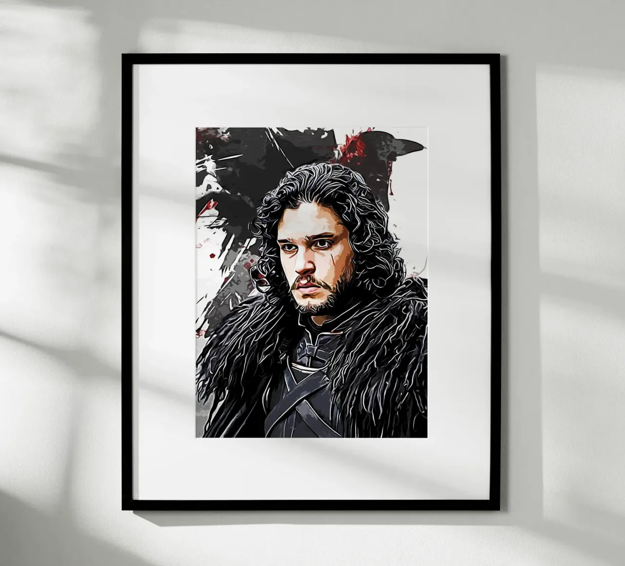jon snow con raven poster con telaio in legno da ontoseno