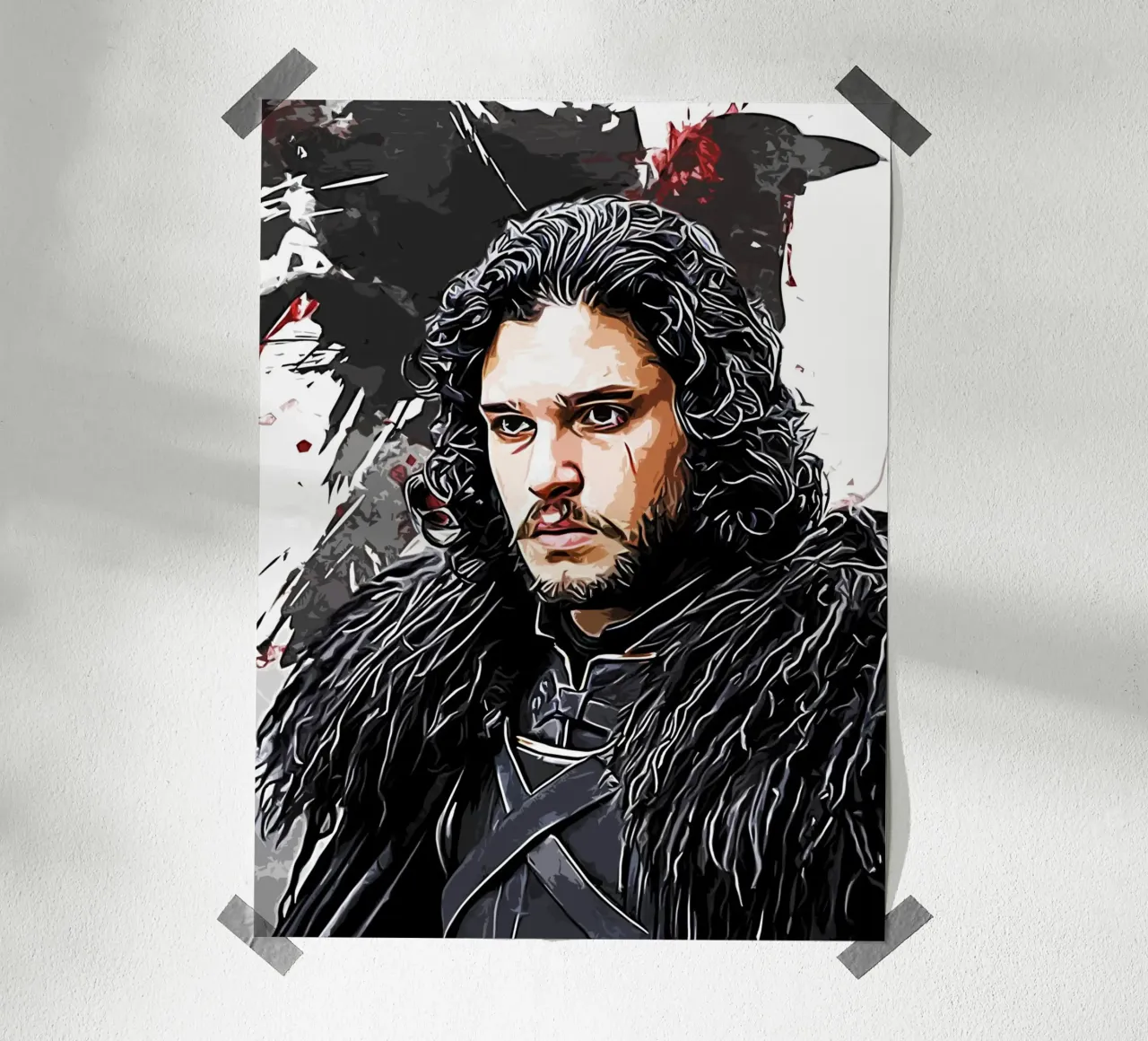 jon snow con raven poster con telaio in legno da ontoseno