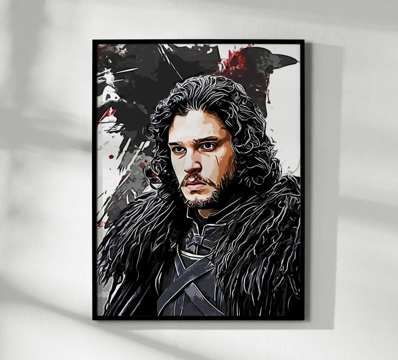 jon snow con raven poster con telaio in legno da ontoseno