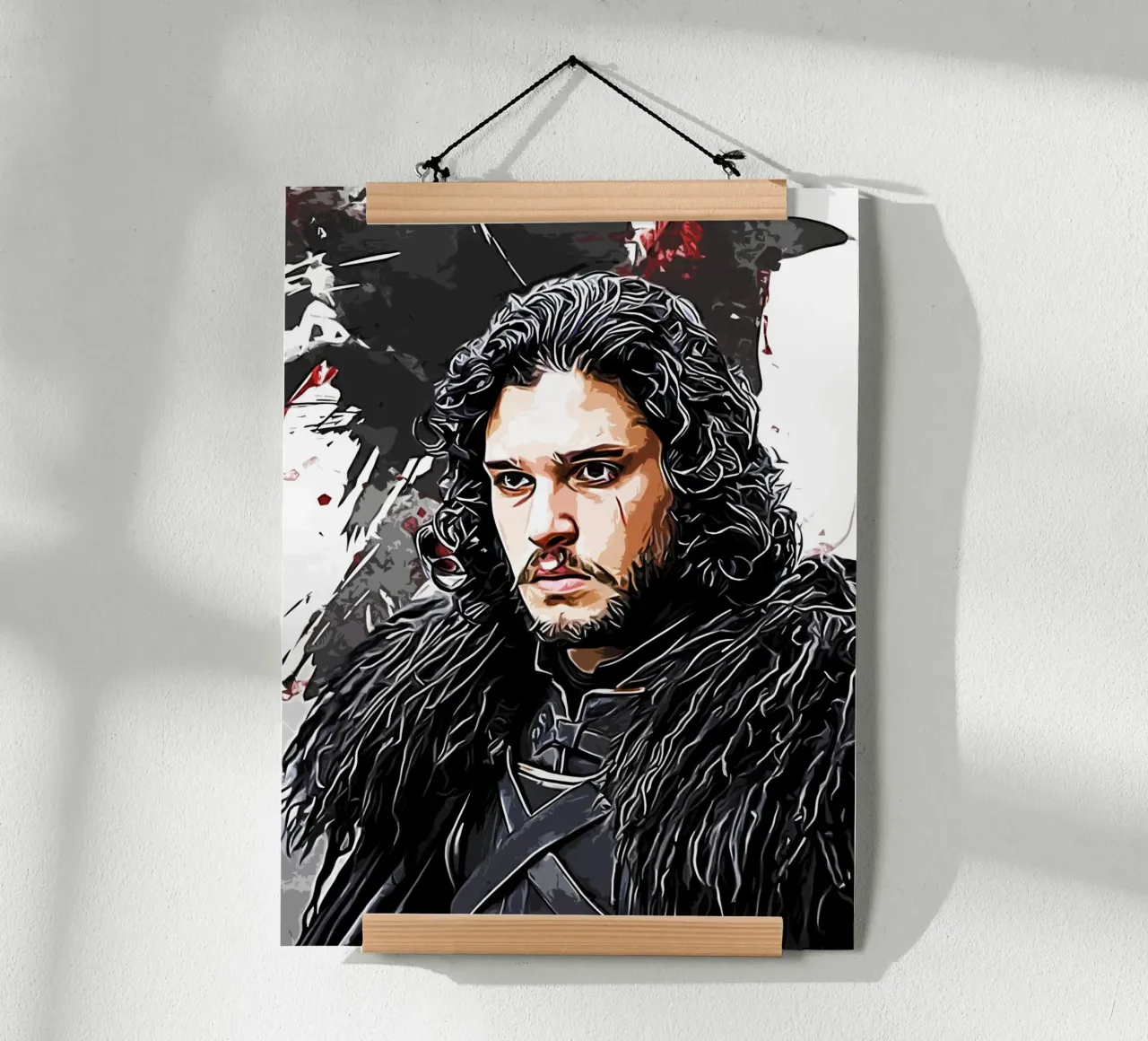 jon snow con raven poster con telaio in legno da ontoseno
