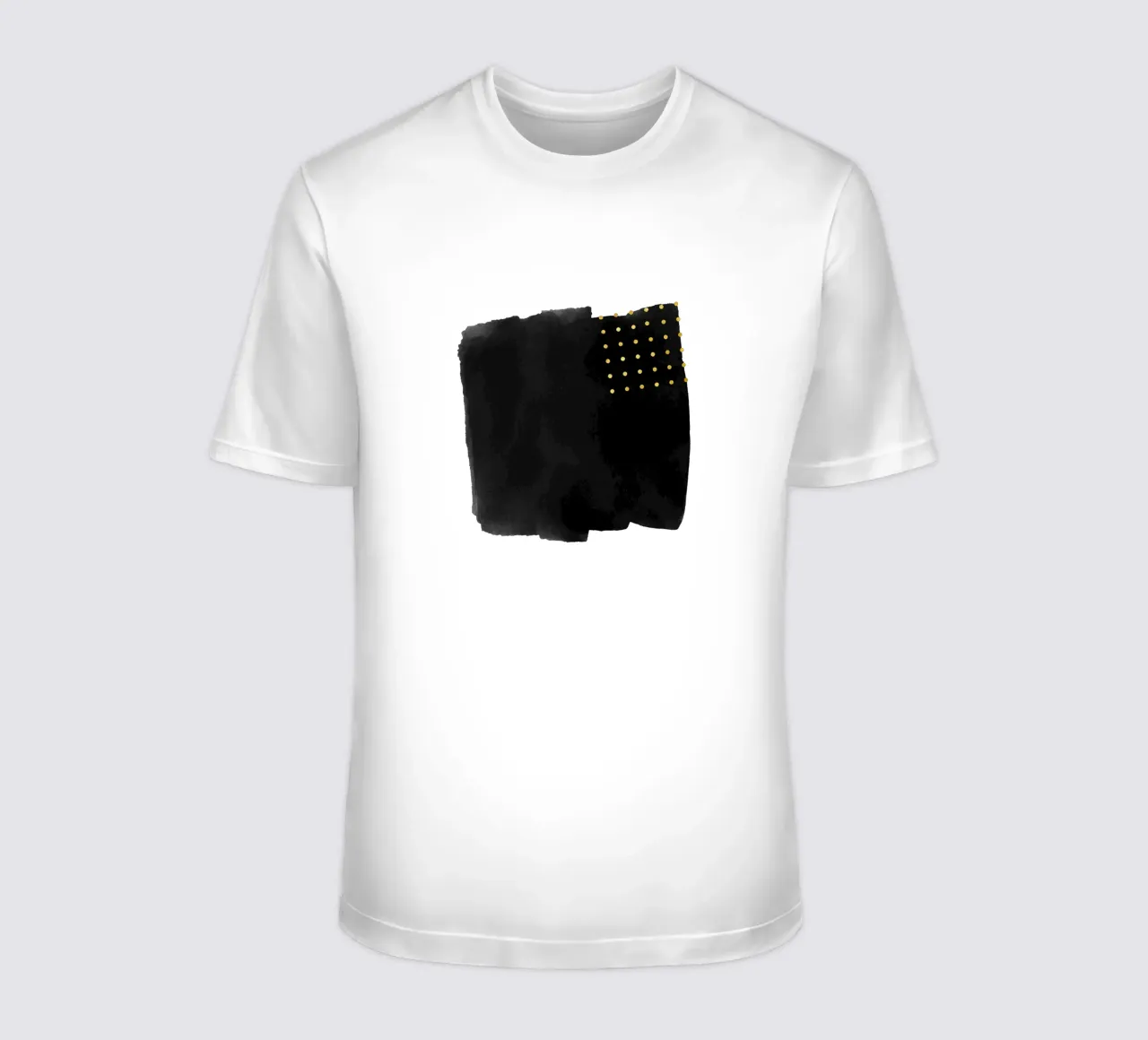 Pennellata astratta nera ad acquerello con pois dorati t-shirt da amini54