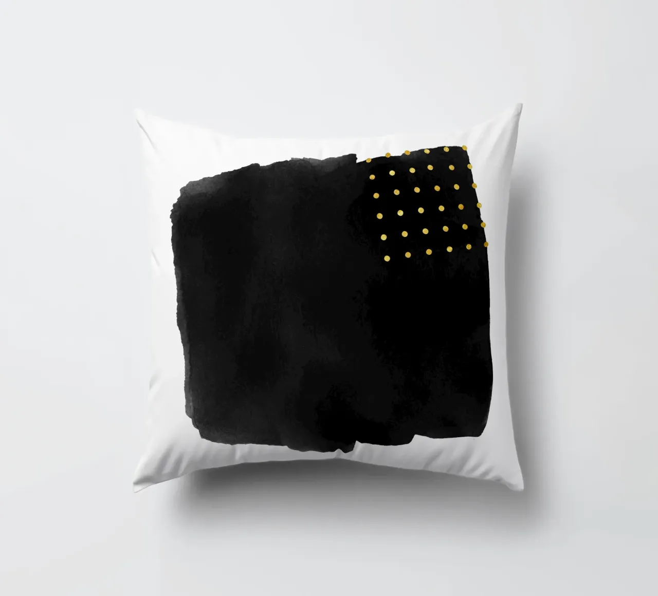 Pennellata astratta nera ad acquerello con pois dorati cuscino da amini54