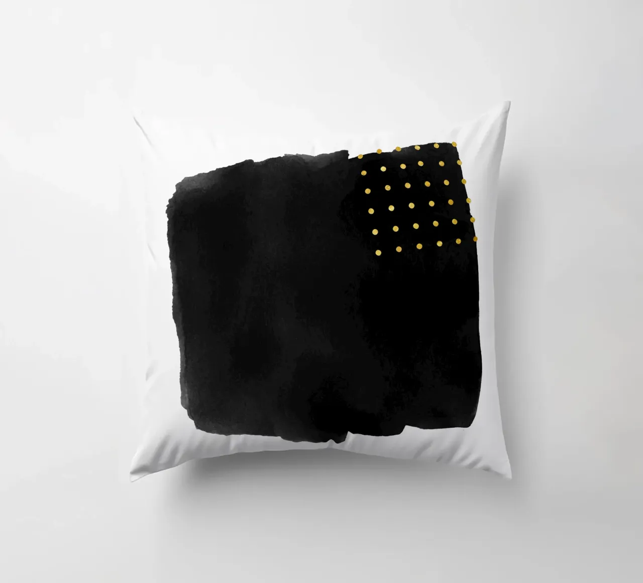 Pennellata astratta nera ad acquerello con pois dorati cuscino da amini54