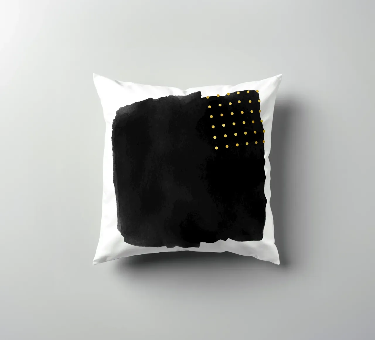 Pennellata astratta nera ad acquerello con pois dorati cuscino da amini54