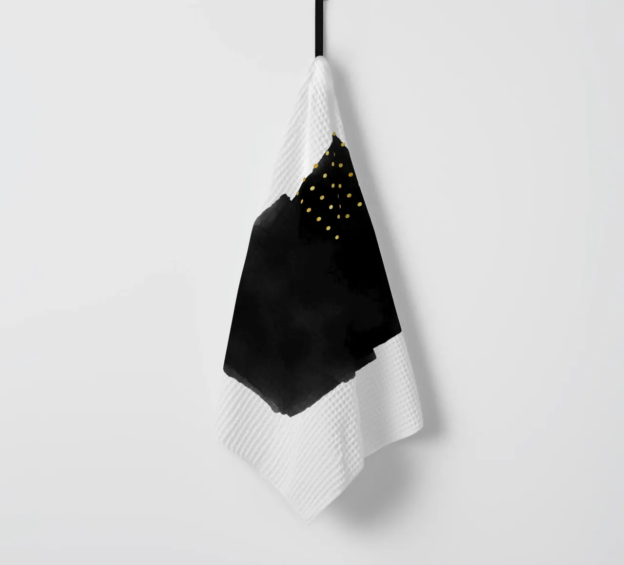 Pennellata astratta nera ad acquerello con pois dorati canovaccio da cucina da amini54
