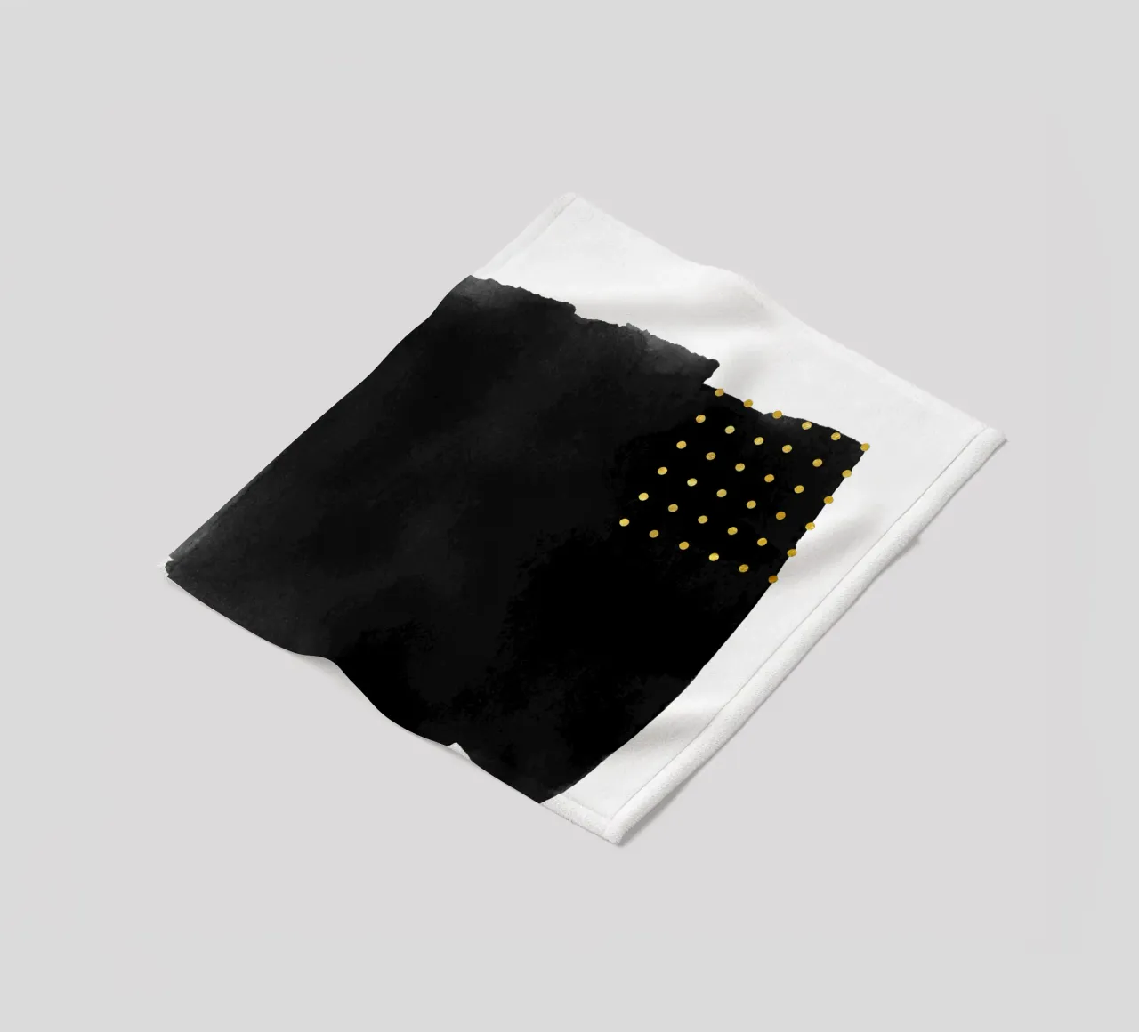 Pennellata astratta nera ad acquerello con pois dorati coperta in pile da amini54