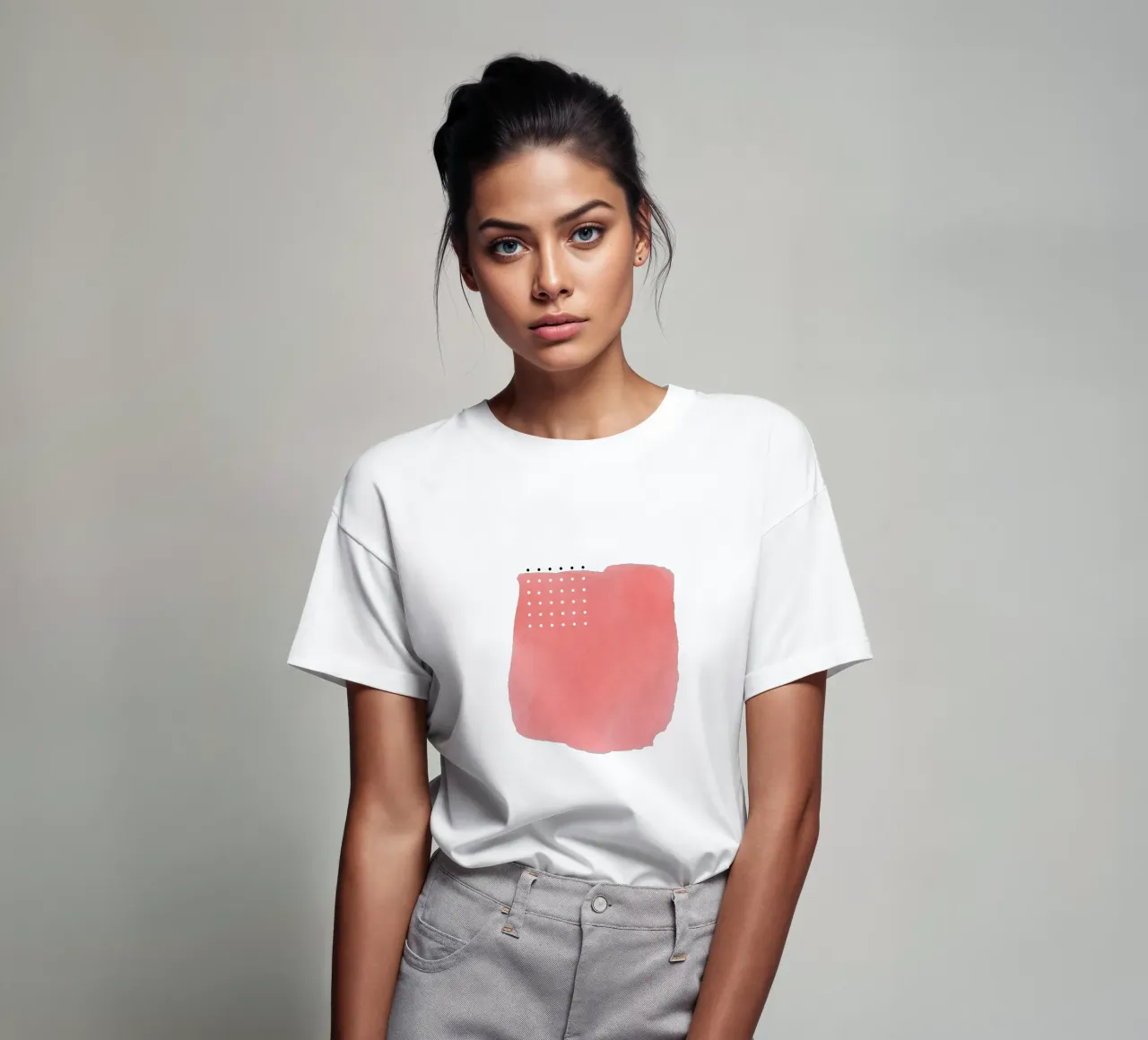 Pennellata astratta di acquerello rosa con po t-shirt da amini54