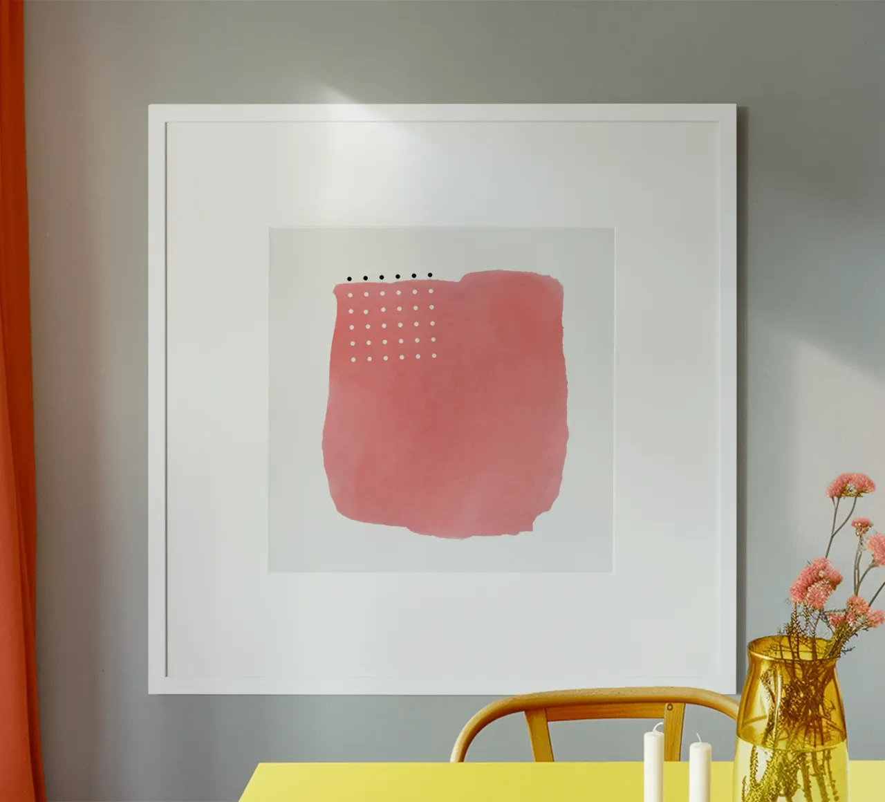 Pennellata astratta di acquerello rosa con po poster con telaio in alluminio da amini54