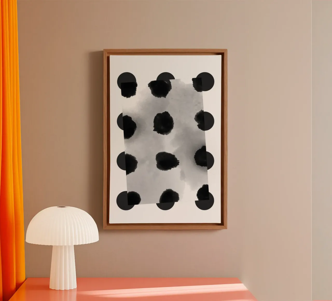 Abstract schilderij polkadots patroon II canvas met Baklijst van amini54