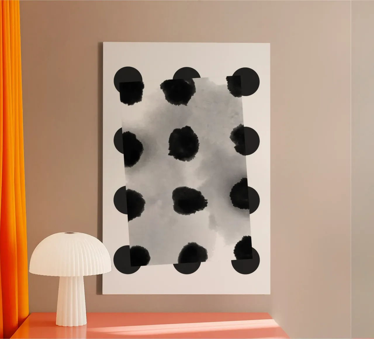 Abstract schilderij polkadots patroon II canvas met Baklijst van amini54