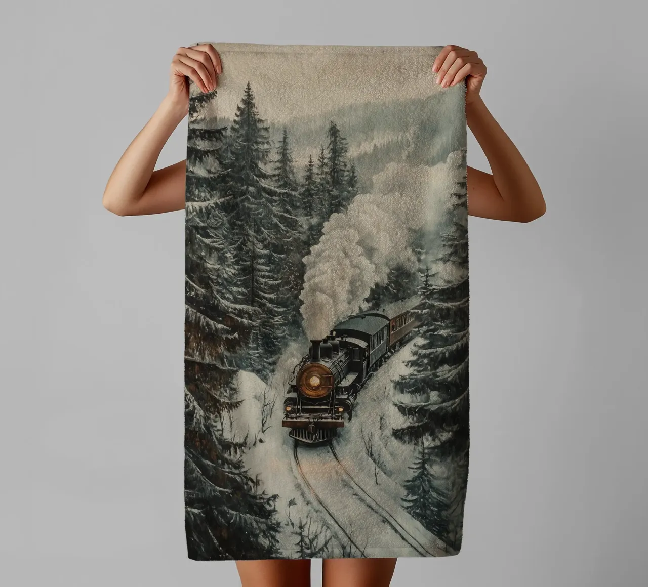 Dampflok im Winterwald towel by Luna & Noctua