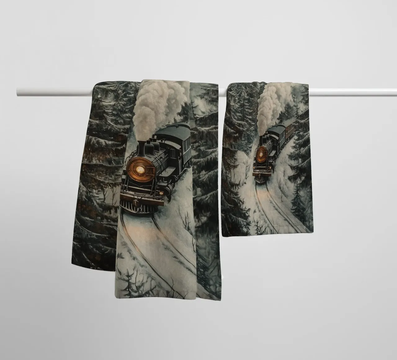 Dampflok im Winterwald towel by Luna & Noctua