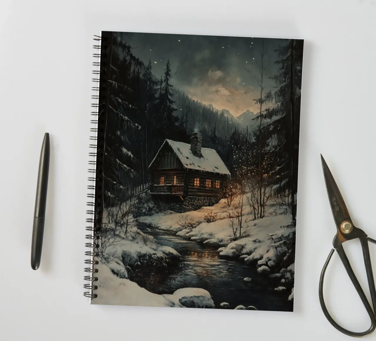 Häuschen im Winterwald spiral notebook by Luna & Noctua