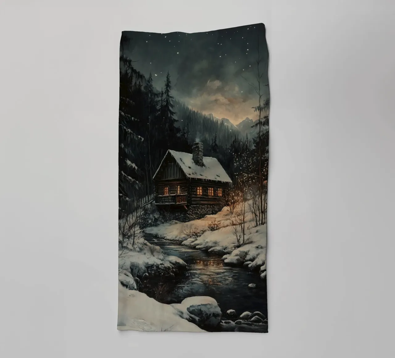 Häuschen im Winterwald towel by Luna & Noctua