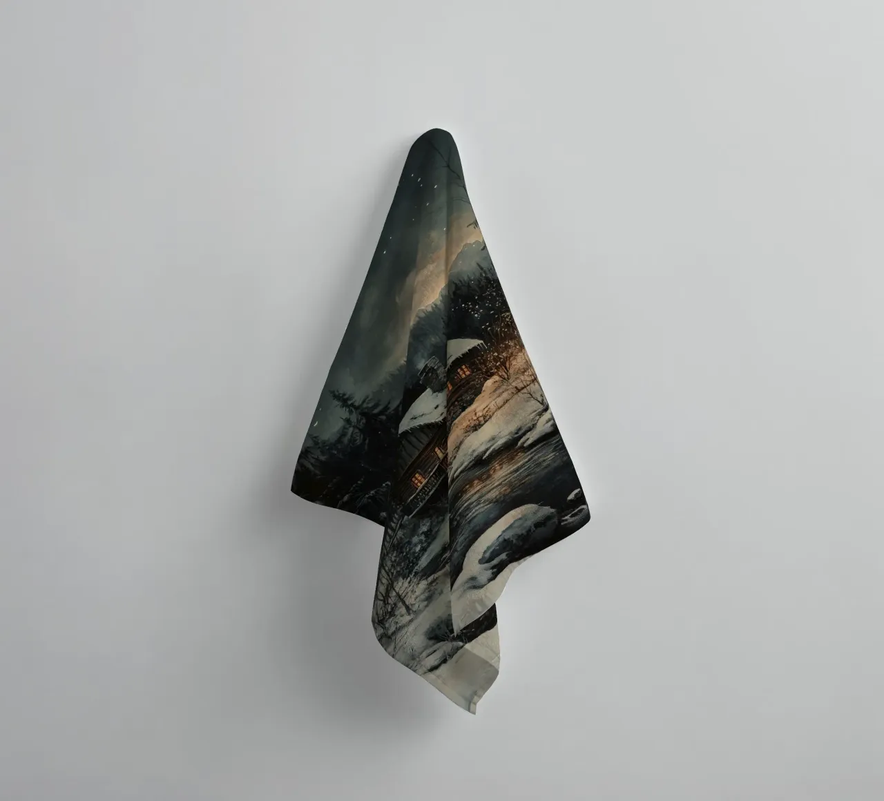 Häuschen im Winterwald towel by Luna & Noctua
