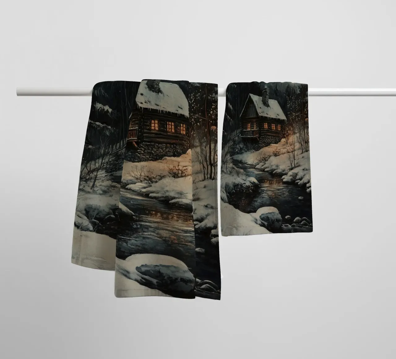 Häuschen im Winterwald towel by Luna & Noctua