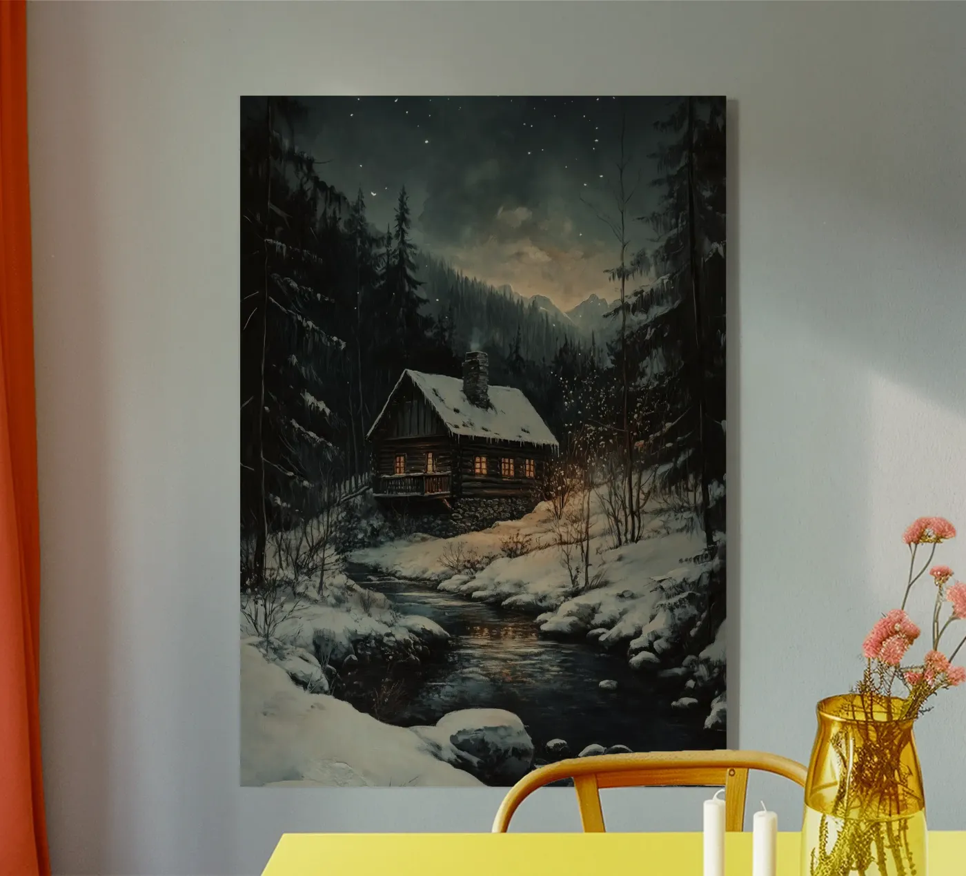 Häuschen im Winterwald acryl van Luna & Noctua