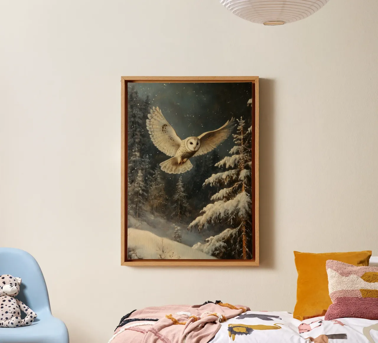 Eule im Winterwald tela con Cornice a cassetta da Luna & Noctua