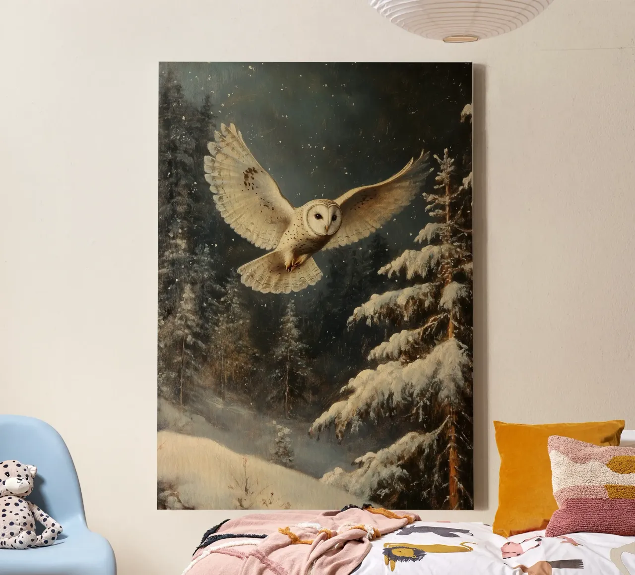 Eule im Winterwald tela con Cornice a cassetta da Luna & Noctua
